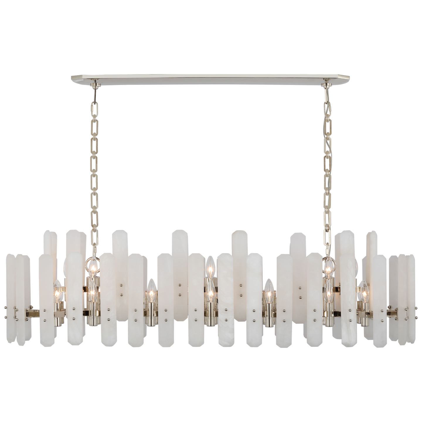 Bonnington Large Linear Chandelier in Polished Nickel with Alabaster